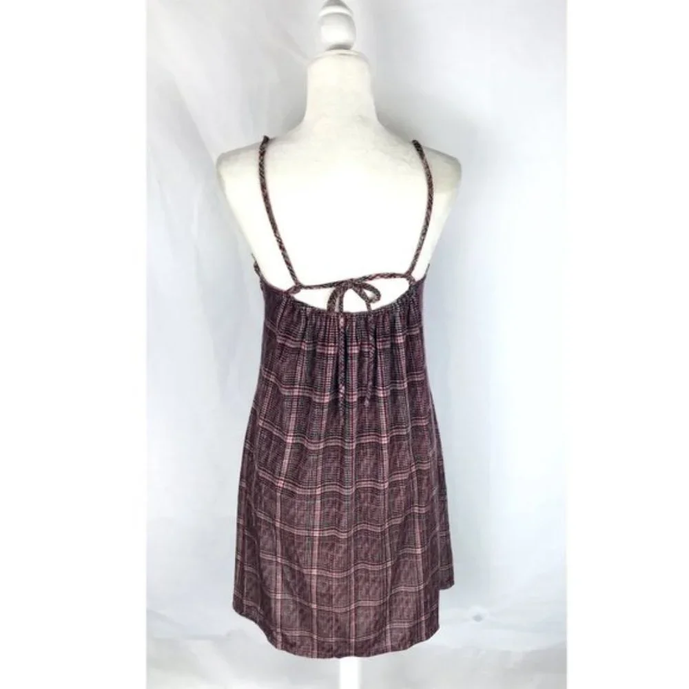 Hummingbird Womens Plaid Stretch Velvet Lace Trim Short Dress Size S - Picture 4 of 7